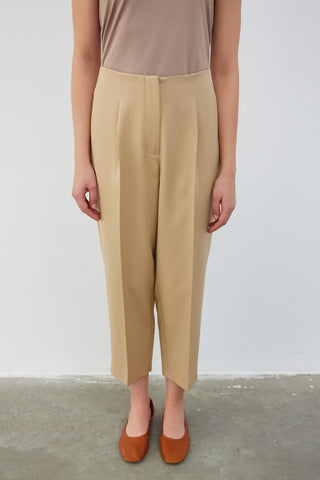High Waist Dart Detailed Trousers Beige