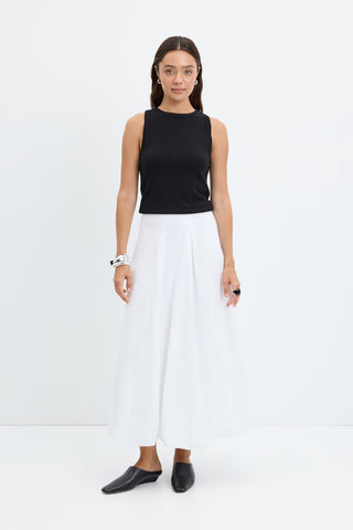 High Waist Pleated Balloon Skirt Ecru