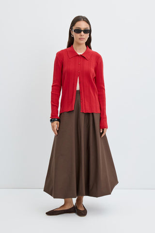 High Waist Pleated Balloon Skirt Brown