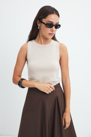 High Waist Pleated Balloon Skirt Brown