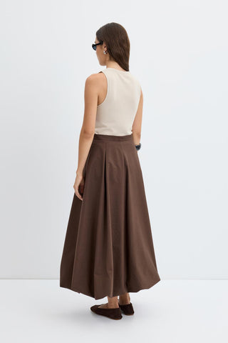 High Waist Pleated Balloon Skirt Brown