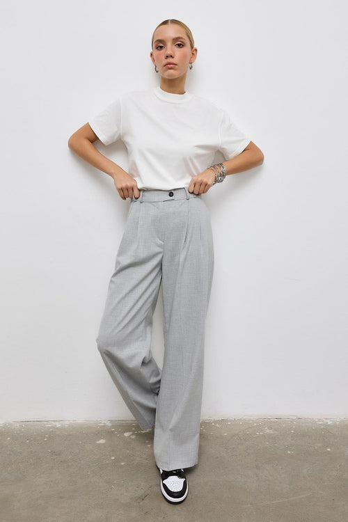 High Waisted Pleated Palazzo Trousers Gray