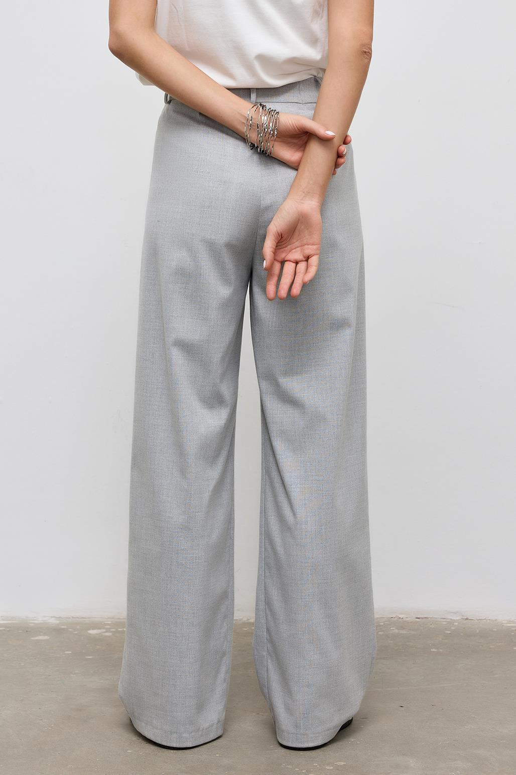 High Waisted Pleated Palazzo Trousers Gray