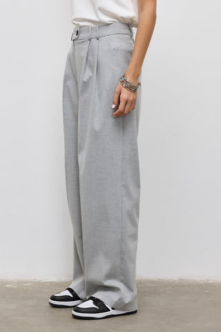 High Waisted Pleated Palazzo Trousers Gray