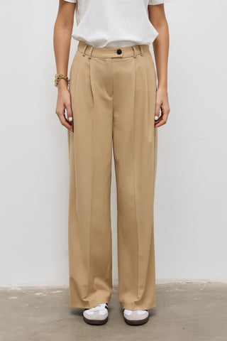 High Waisted Pleated Palazzo Trousers Camel