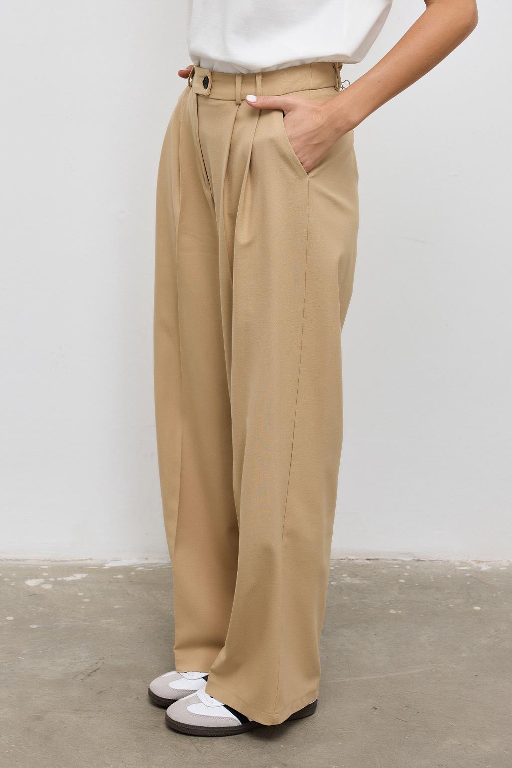 High Waisted Pleated Palazzo Trousers Camel