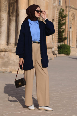 High Waisted Pleated Palazzo Trousers Camel
