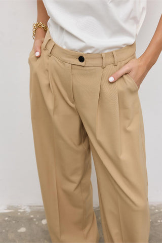 High Waisted Pleated Palazzo Trousers Camel