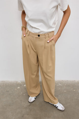 High Waisted Pleated Palazzo Trousers Camel