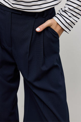 High Waisted Pleated Palazzo Trousers Navy Blue