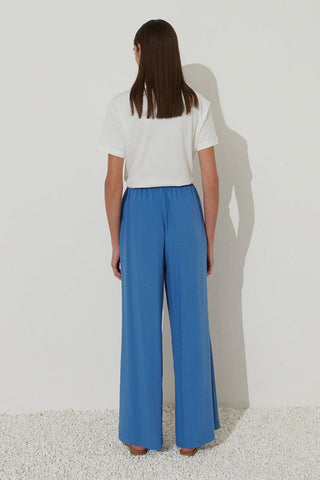 Soft Linen Wide Leg Trousers Blue