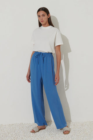 Soft Linen Wide Leg Trousers Blue