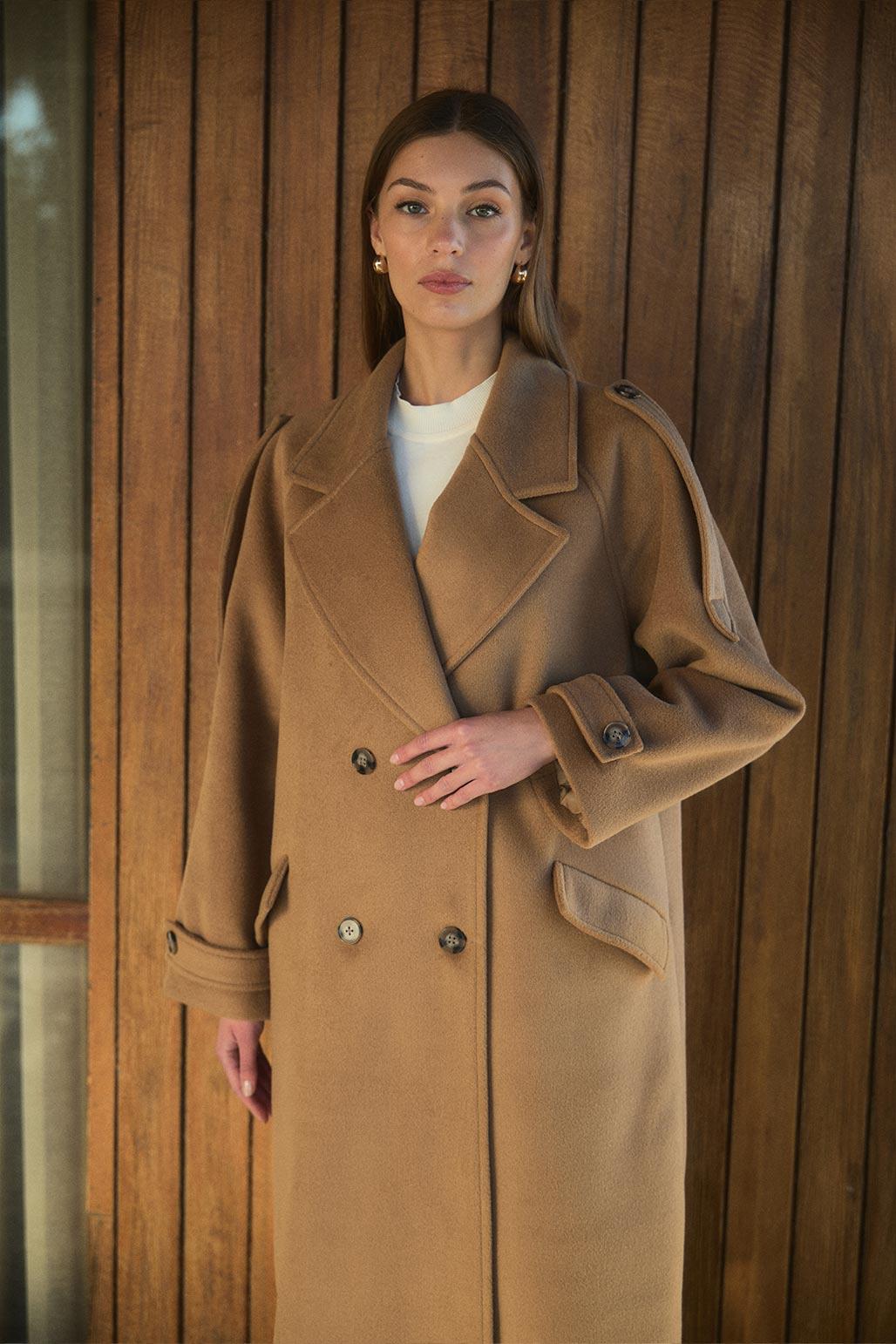 Wool Blend Long Coat Camel