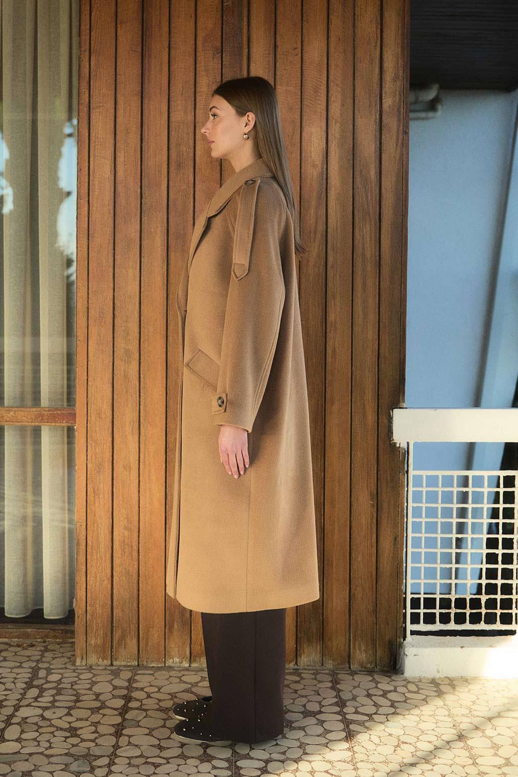 Wool Blend Long Coat Camel