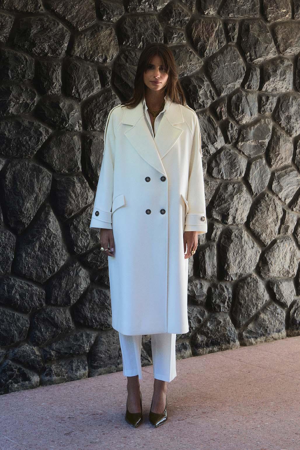 Wool Blend Long Coat Ecru