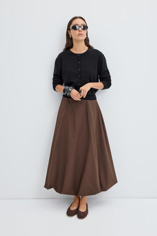 Round Neck Buttoned Knit Cardigan Black