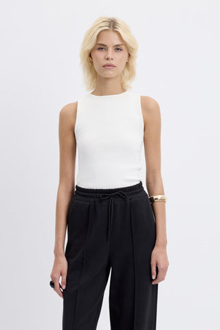 Round Neck Sleeveless Knit Bodysuit Ecru