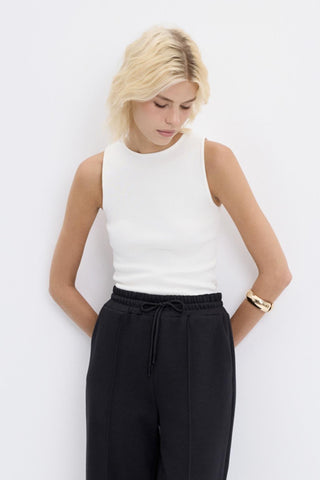 Round Neck Sleeveless Knit Bodysuit Ecru