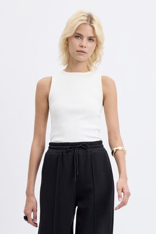 Round Neck Sleeveless Knit Bodysuit Ecru