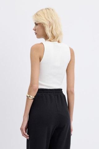 Round Neck Sleeveless Knit Bodysuit Ecru