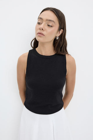 Round Neck Sleeveless Knit Bodysuit Black