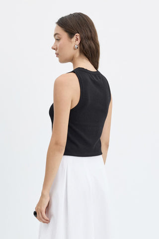 Round Neck Sleeveless Knit Bodysuit Black