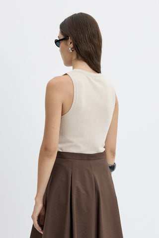 Round Neck Sleeveless Knit Bodysuit Stone