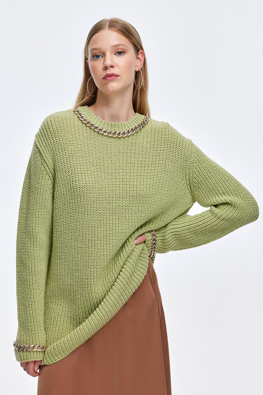 Knitwear Sweater With Chain Embroidery Mint