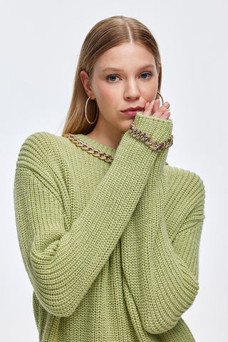 Knitwear Sweater With Chain Embroidery Mint