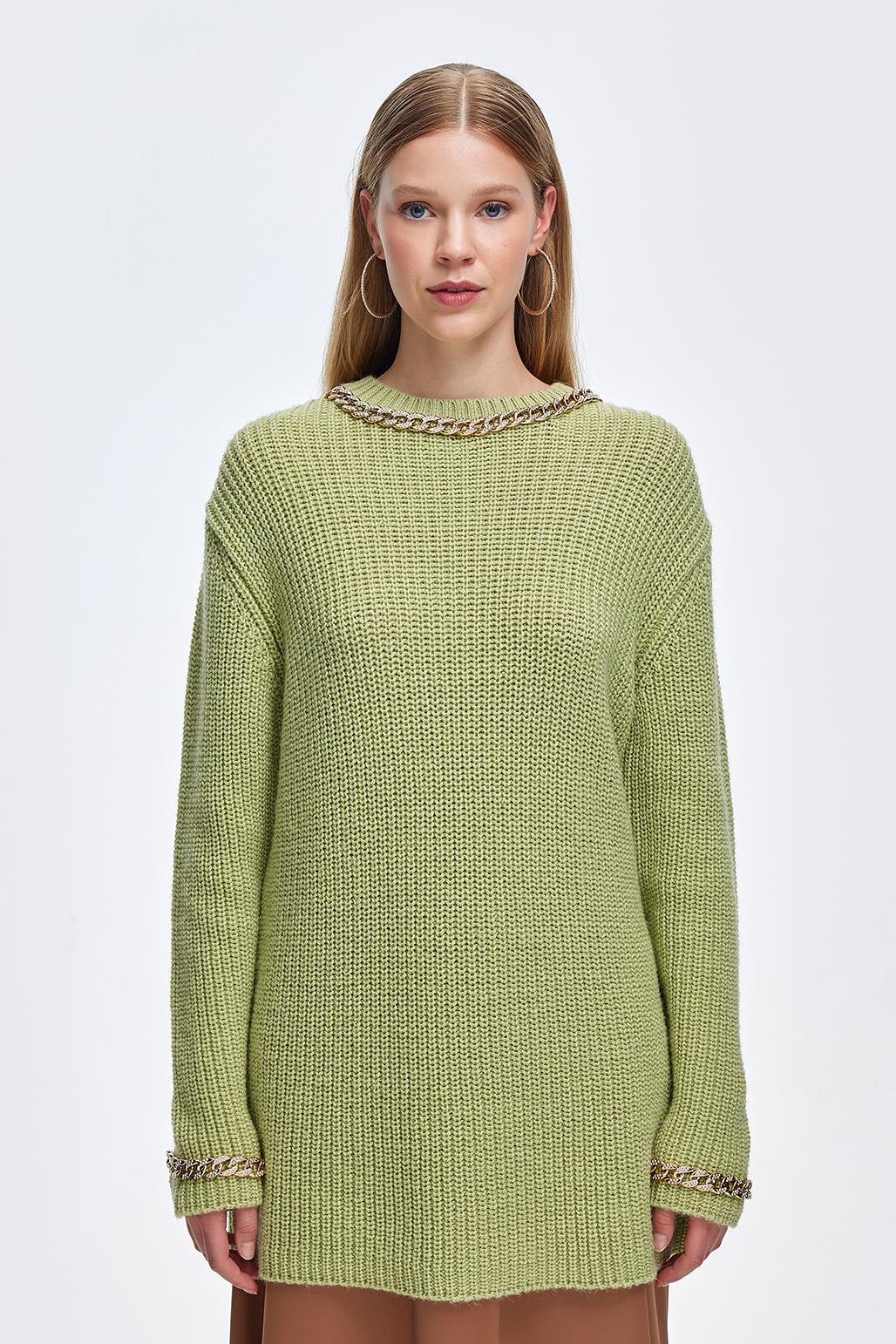 Knitwear Sweater With Chain Embroidery Mint