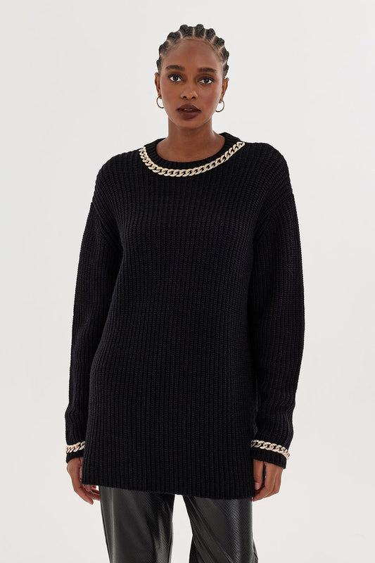 Knitwear Sweater With Chain Embroidery Black