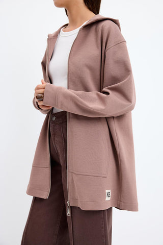 Zippered Kangaroo Pocket Cardigan Dusty Brown