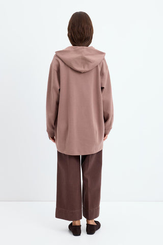 Zippered Kangaroo Pocket Cardigan Dusty Brown