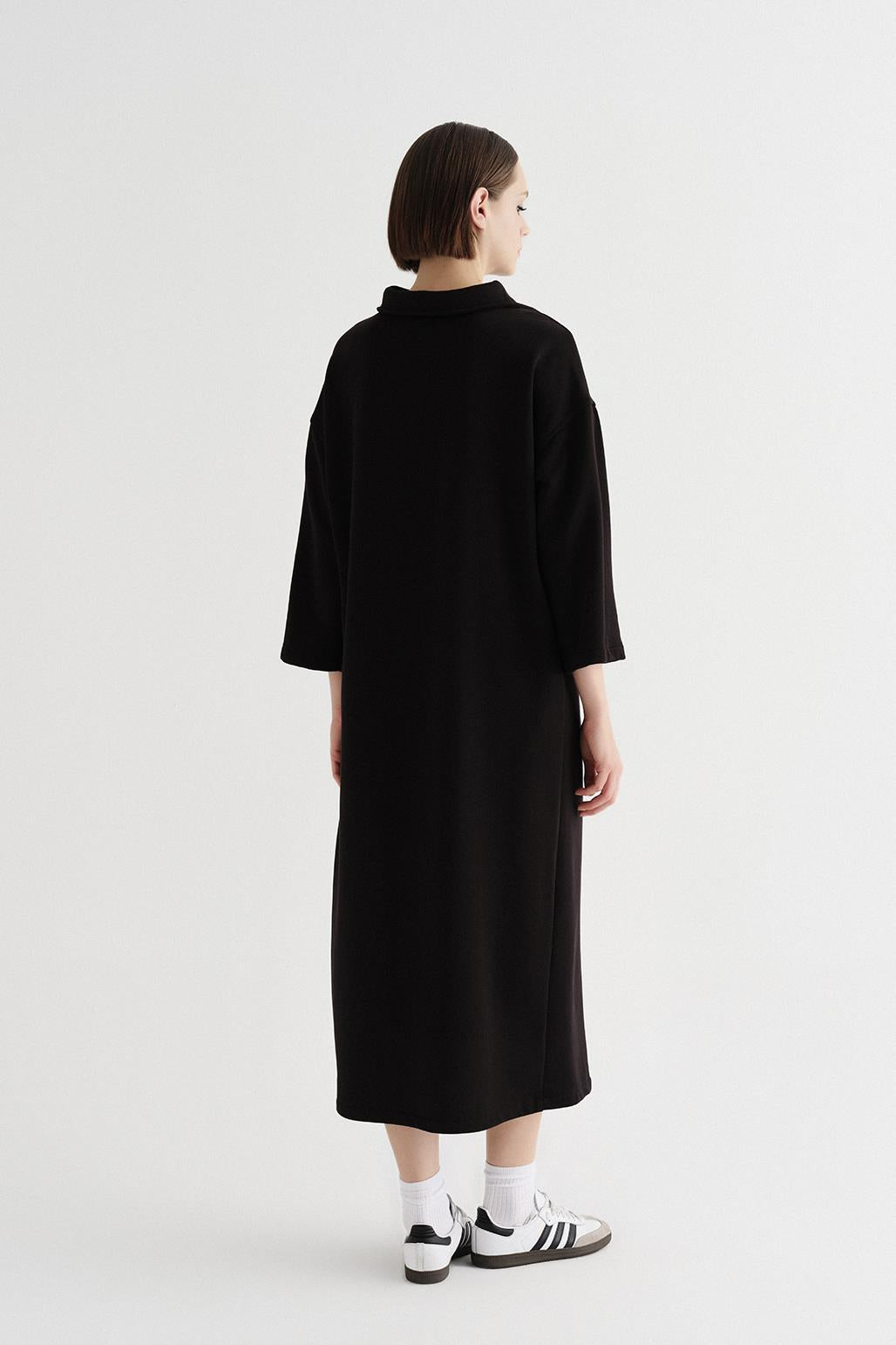 Zippered Long Knitted Dress Black