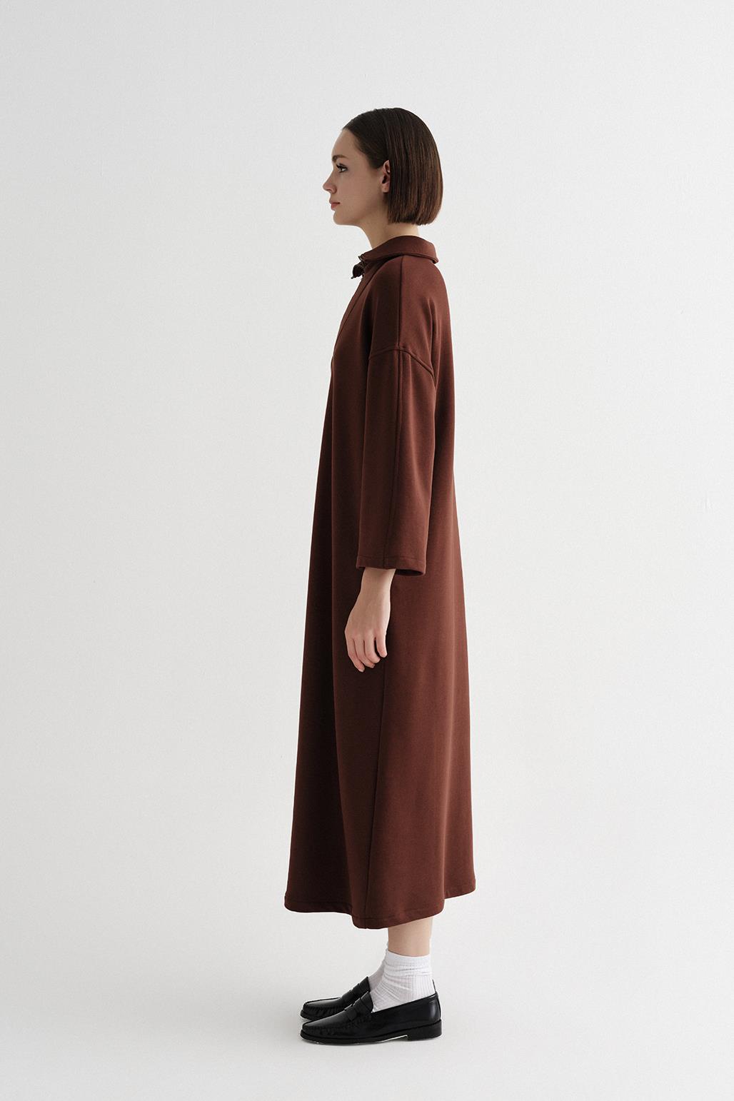 Zippered Long Knitted Dress Brown